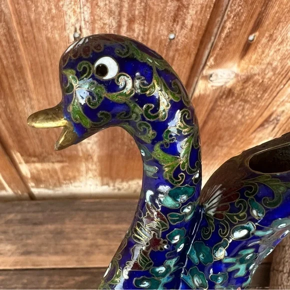 Vintage Cloisonné Duck Vase Figurine – 8” Tall – Multi-Purpose - Picture 7 of 7